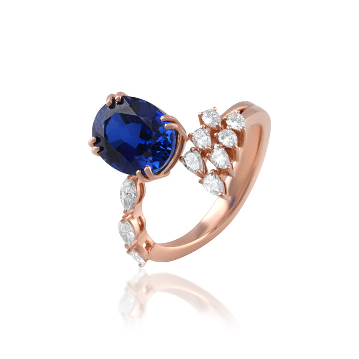 Blue Saphire Ring with Pear shape diamonds